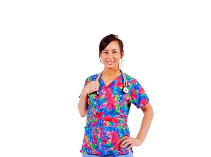 Colorful Floral Women’s Scrub Top