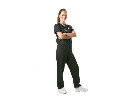 Basic Women’s 4-Pocket Black Scrub Set