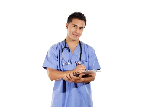 Men’s Basic V-neck, 1-Pocket Light Blue Scrub Top